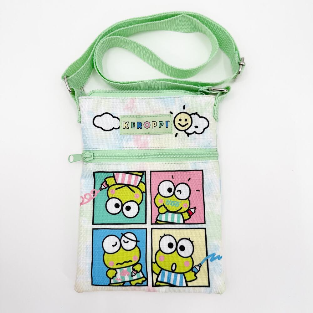 Sanrio Keroppi Bag Bioworld Crayon Passport Crossbody Green Zipper TieDye Purse